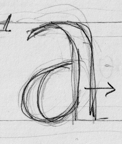 Faber, lettre a : première esquisse au crayon